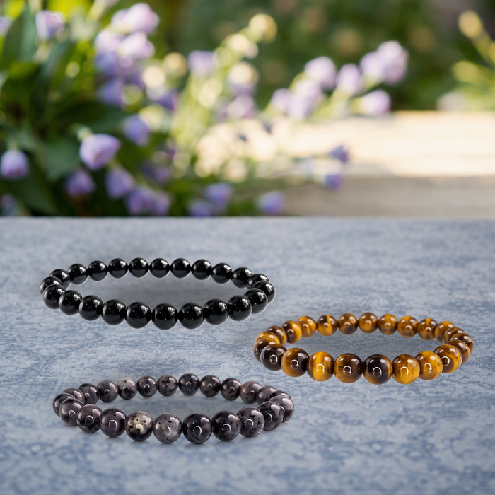 Coffret « Rien ne t'atteint » — Œil-de-tigre + Agate noire + Labradorite noire