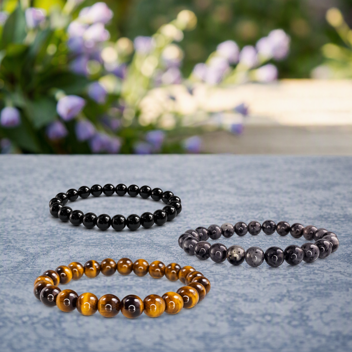 Coffret « Rien ne t'atteint » — Œil-de-tigre + Agate noire + Labradorite noire